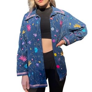 Embroidered Denim Jean Button Jacket